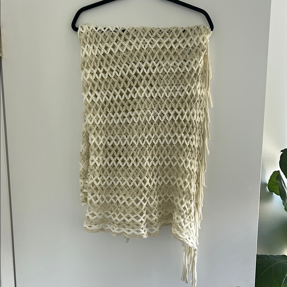 Free People Cream Sparkly Crochet Knit Shawl
